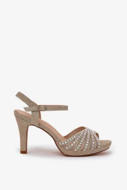 Best D&A Sandały Na Szpilce Ze Zdobieniem I Brokatem MR1038-33 Złote Złoty