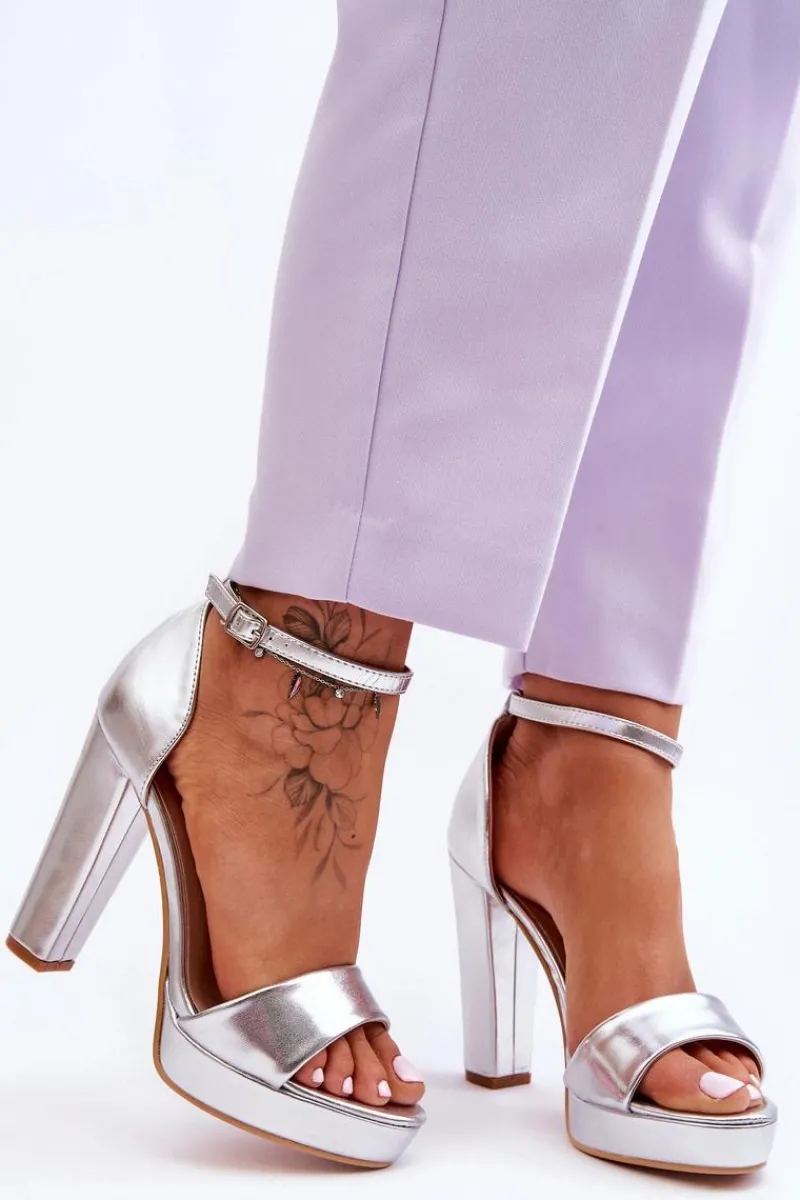 Discount Sandały Na Wysokim Obcasie Srebrne Mandy Damskie Sandały Na Obcasie