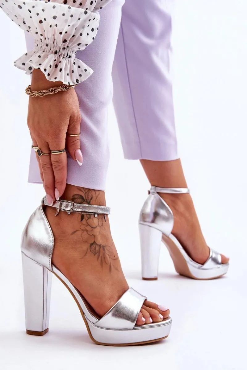 Discount Sandały Na Wysokim Obcasie Srebrne Mandy Damskie Sandały Na Obcasie