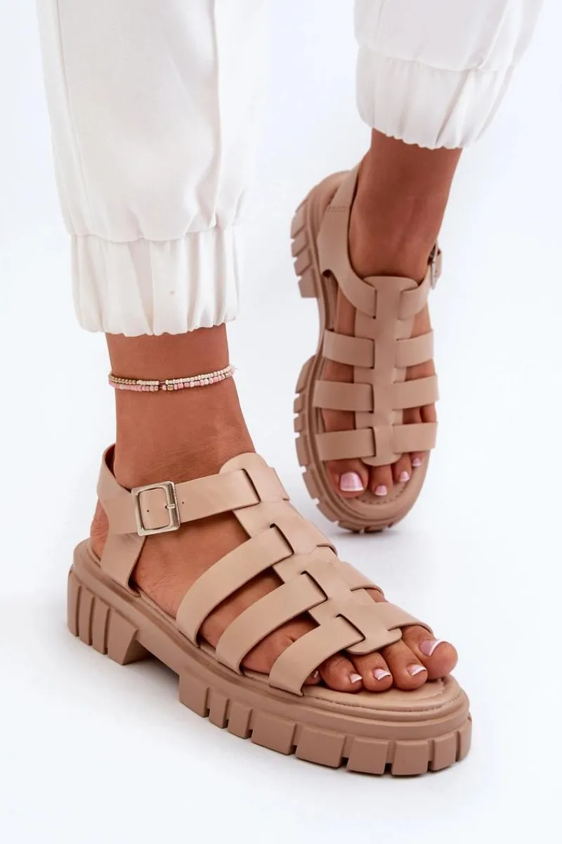 Clearance Sandały Rzymianki Damskie Beżowe Rosarose Damskie Sandały Płaskie