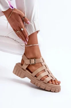 Clearance Sandały Rzymianki Damskie Beżowe Rosarose Damskie Sandały Płaskie