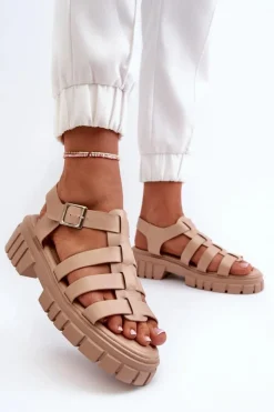 Clearance Sandały Rzymianki Damskie Beżowe Rosarose Damskie Sandały Płaskie