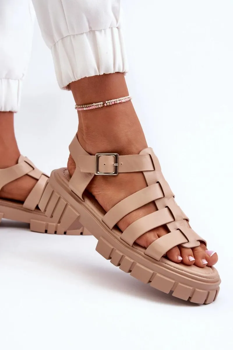 Clearance Sandały Rzymianki Damskie Beżowe Rosarose Damskie Sandały Płaskie