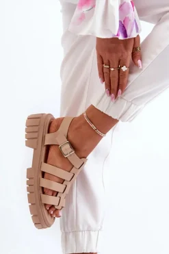 Clearance Sandały Rzymianki Damskie Beżowe Rosarose Damskie Sandały Płaskie