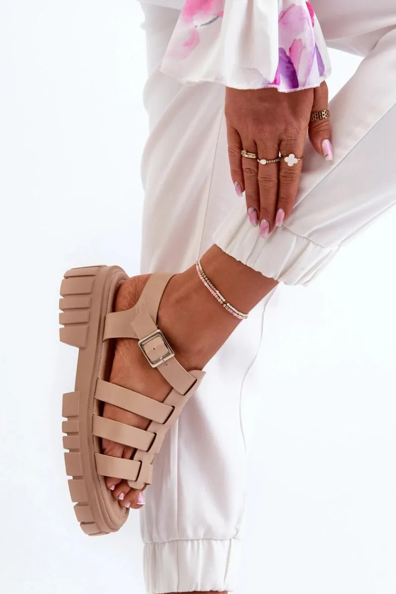 Clearance Sandały Rzymianki Damskie Beżowe Rosarose Damskie Sandały Płaskie