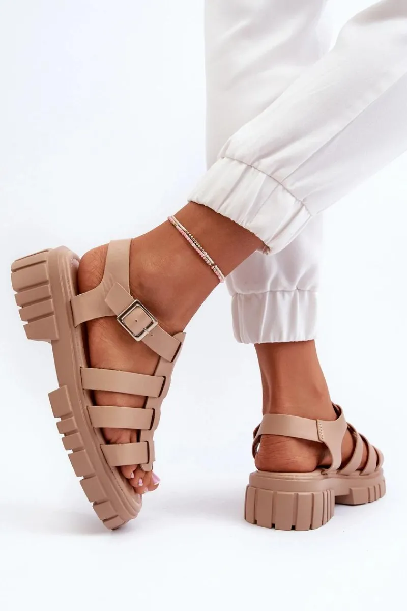 Clearance Sandały Rzymianki Damskie Beżowe Rosarose Damskie Sandały Płaskie