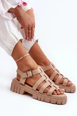 Clearance Sandały Rzymianki Damskie Beżowe Rosarose Damskie Sandały Płaskie