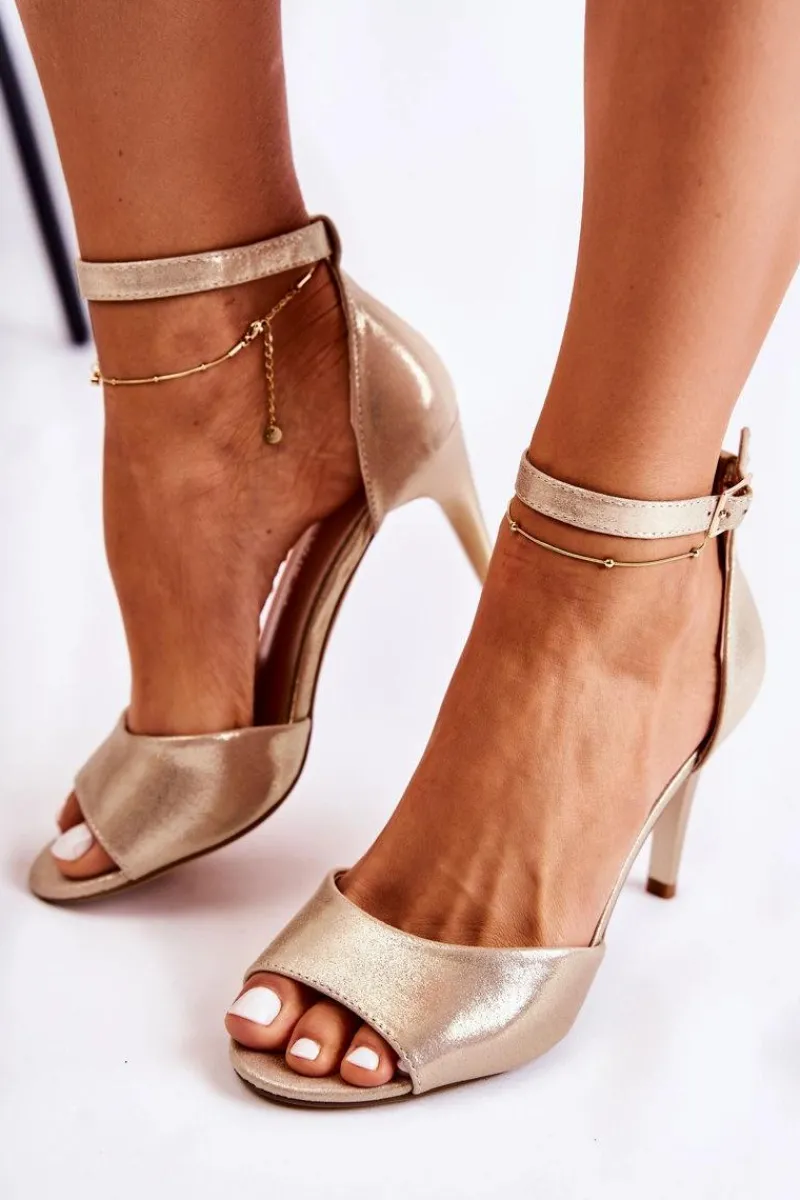 Outlet Buty Sergio Leone Sandały Sergio Leone Na Szpilce Błyszczące Złote Adrianna