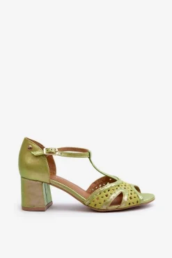 Best Maciejka Sandały Skórzane Damskie Na Obcasie 06551-09 Limonkowe Zielony