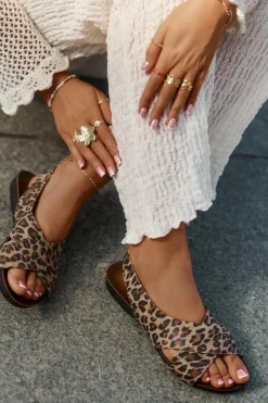 Sandały Płaskie>Zazoo Sandały Skórzane Damskie Panterka Brązowe 40407 Brązowy