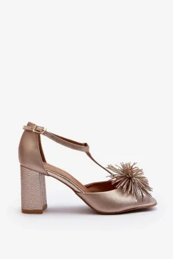 Discount Laura Messi Sandały Skórzane Na Słupku Z Ozdobą 2758 Złote