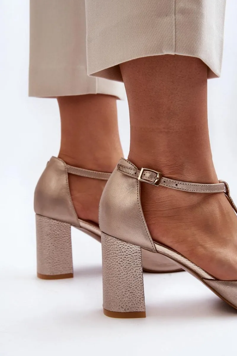 Discount Laura Messi Sandały Skórzane Na Słupku Z Ozdobą 2758 Złote