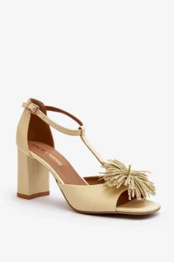 Sandały Na Słupku|Sandały Na Obcasie>Laura Messi Sandały Skórzane Na Słupku Z Ozdobą 2758 Beżowe Beżowy