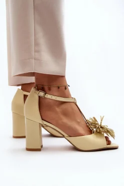 Sandały Na Słupku|Sandały Na Obcasie></noscript>Laura Messi Sandały Skórzane Na Słupku Z Ozdobą 2758 Beżowe Beżowy