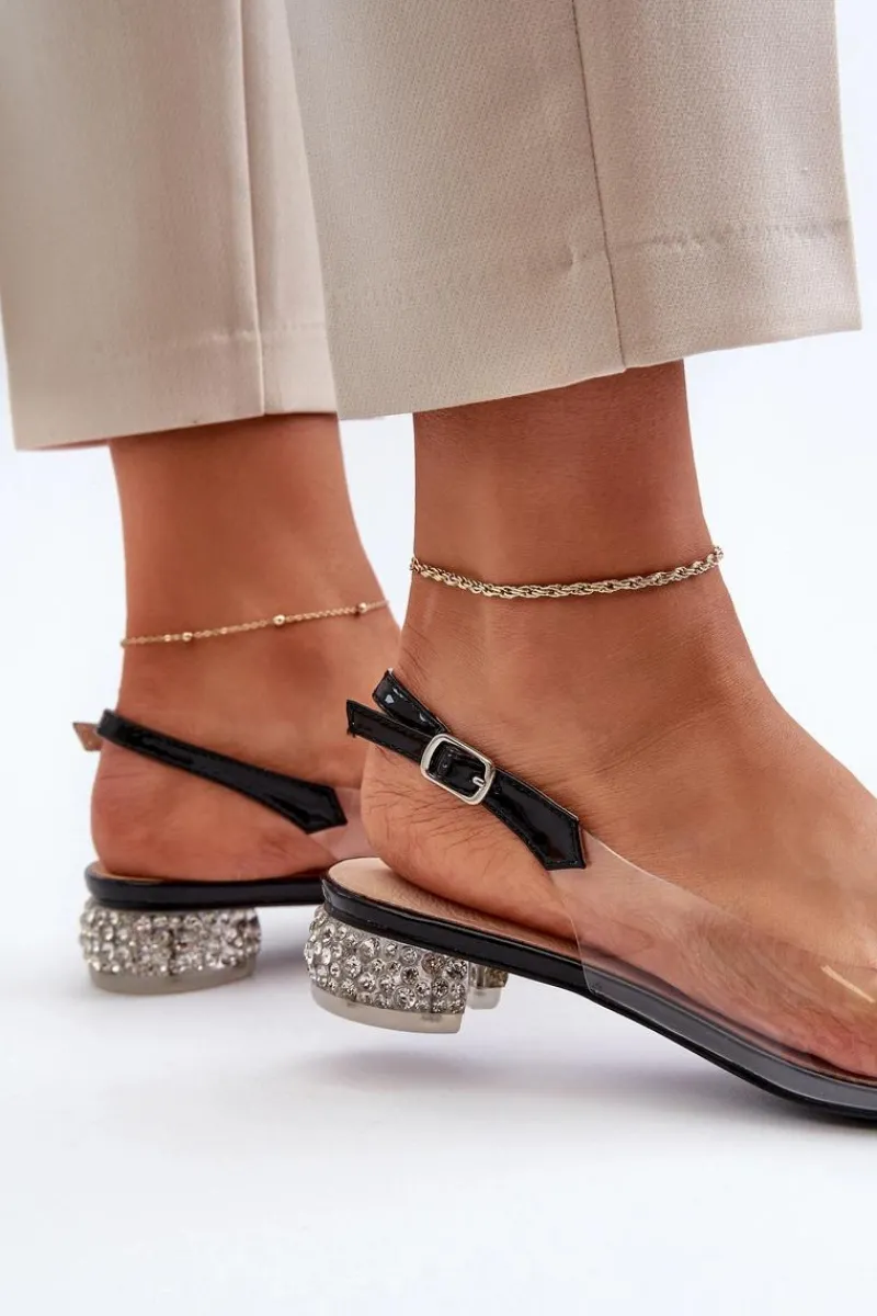Sandały Na Obcasie>Damskie buty S.Barski Sandały Transparentne Na Niskim Obcasie Z Ozdobą Czarne D&A MR38-383