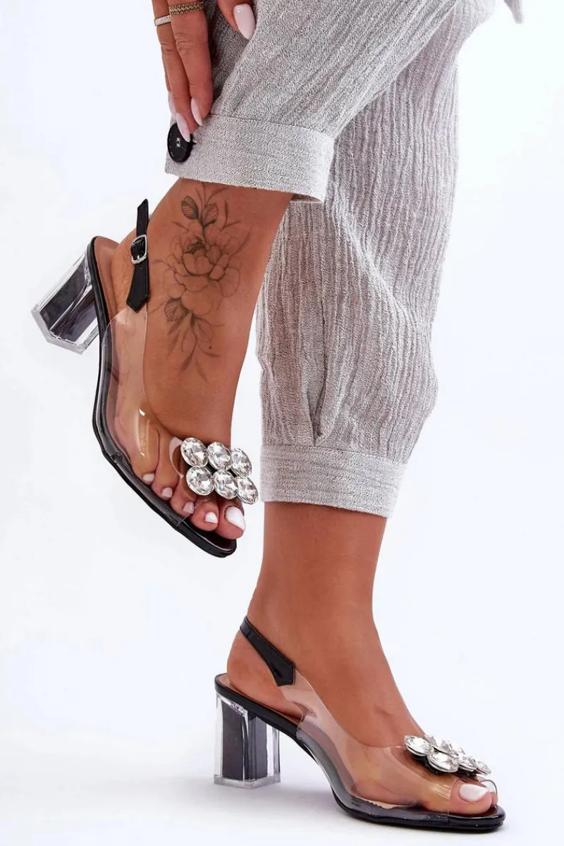 Sandały Na Obcasie>Damskie buty S.Barski Sandały Transparentne Na Obcasie Czarne S.Barski MR1037-43 Czarny