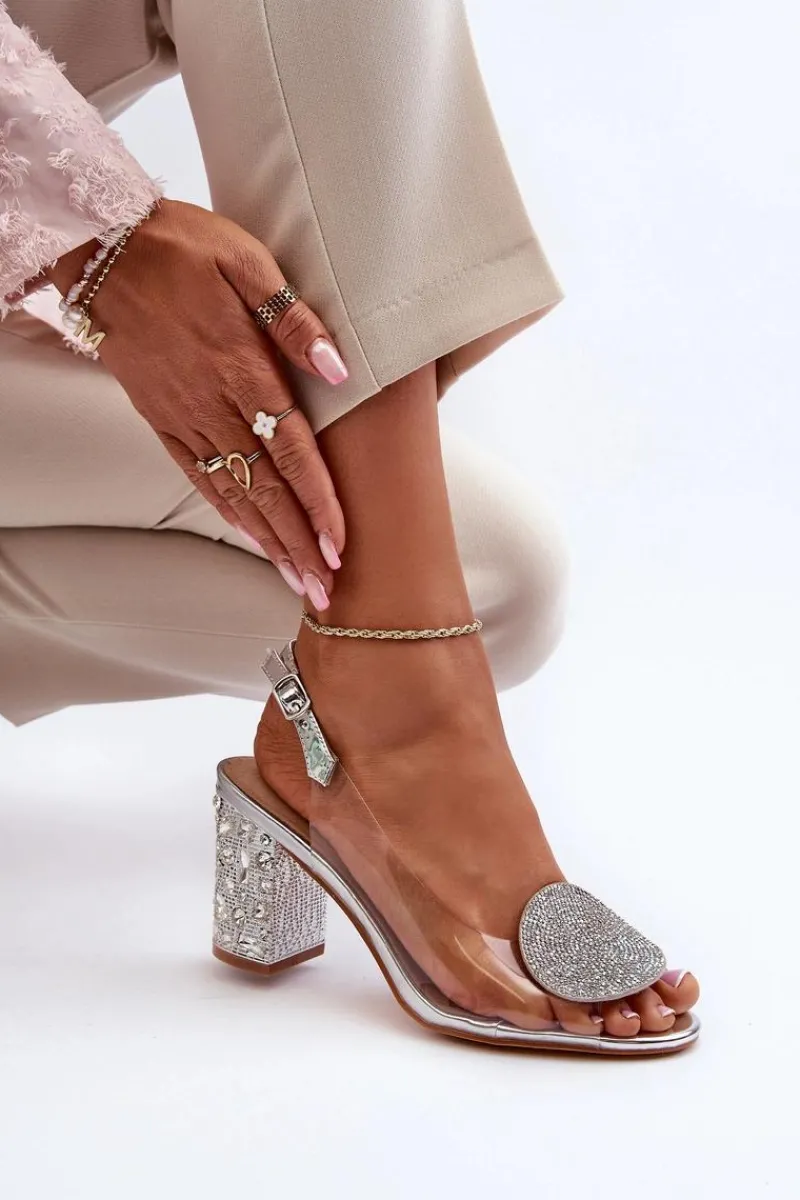 Sandały Na Obcasie>Damskie buty S.Barski Sandały Transparentne Na Słupku Srebrne D&A MR38-812