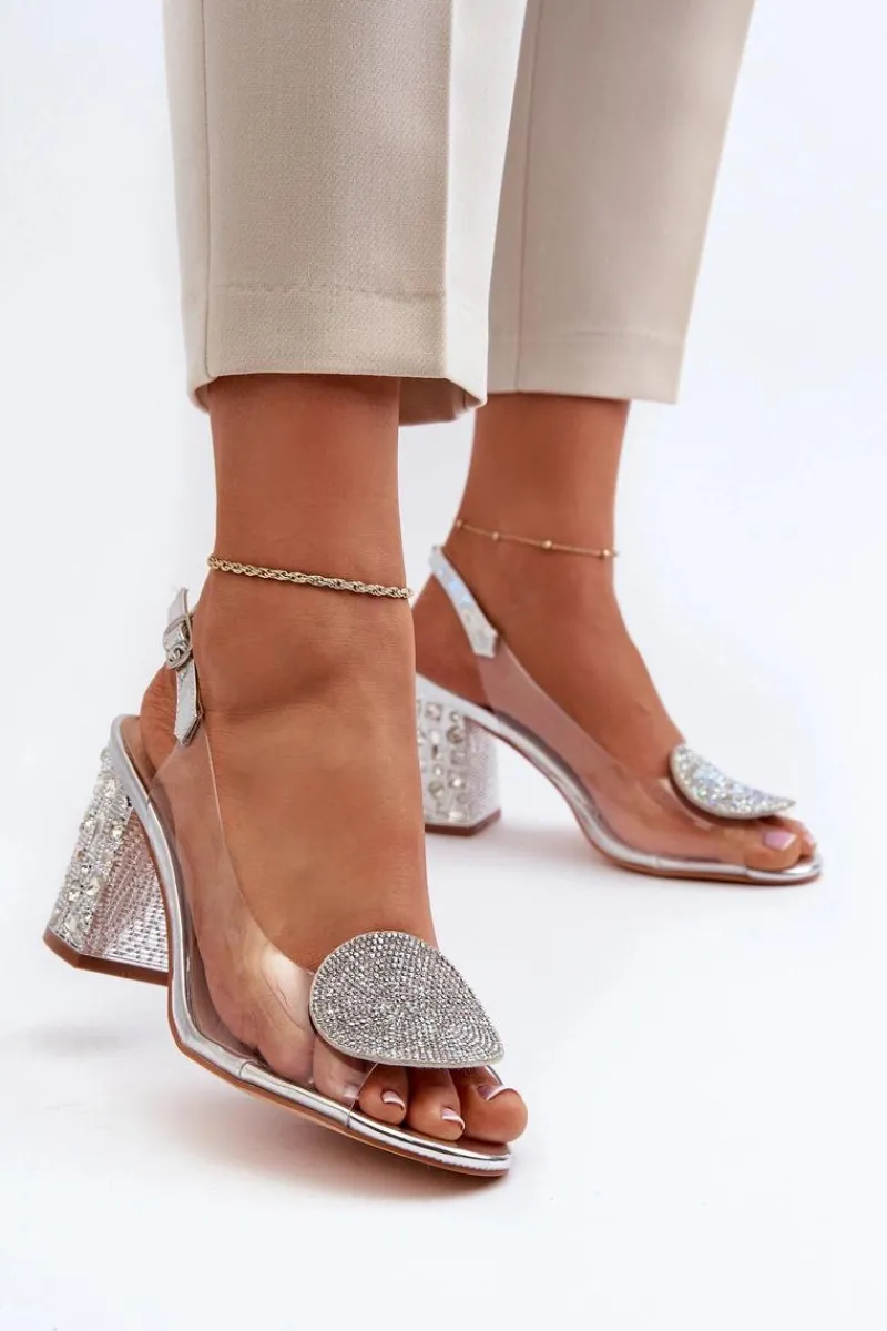 Sandały Na Obcasie>Damskie buty S.Barski Sandały Transparentne Na Słupku Srebrne D&A MR38-812