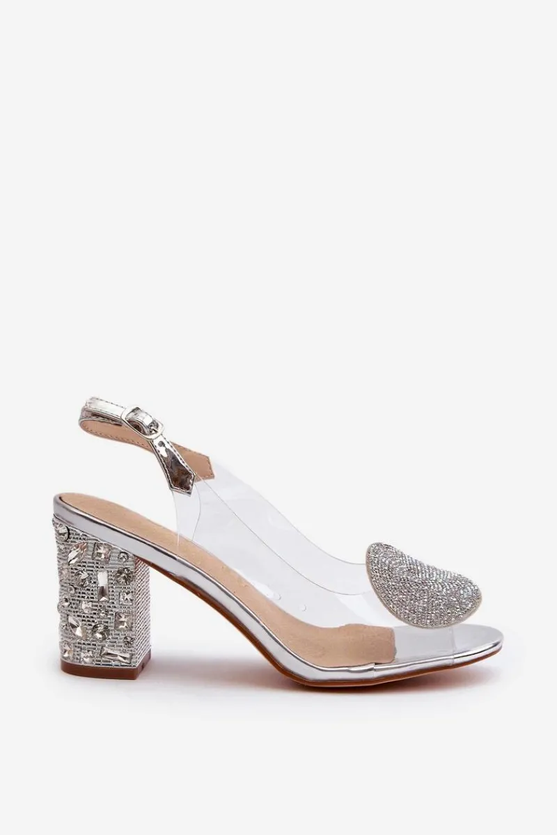 Sandały Na Obcasie>Damskie buty S.Barski Sandały Transparentne Na Słupku Srebrne D&A MR38-812
