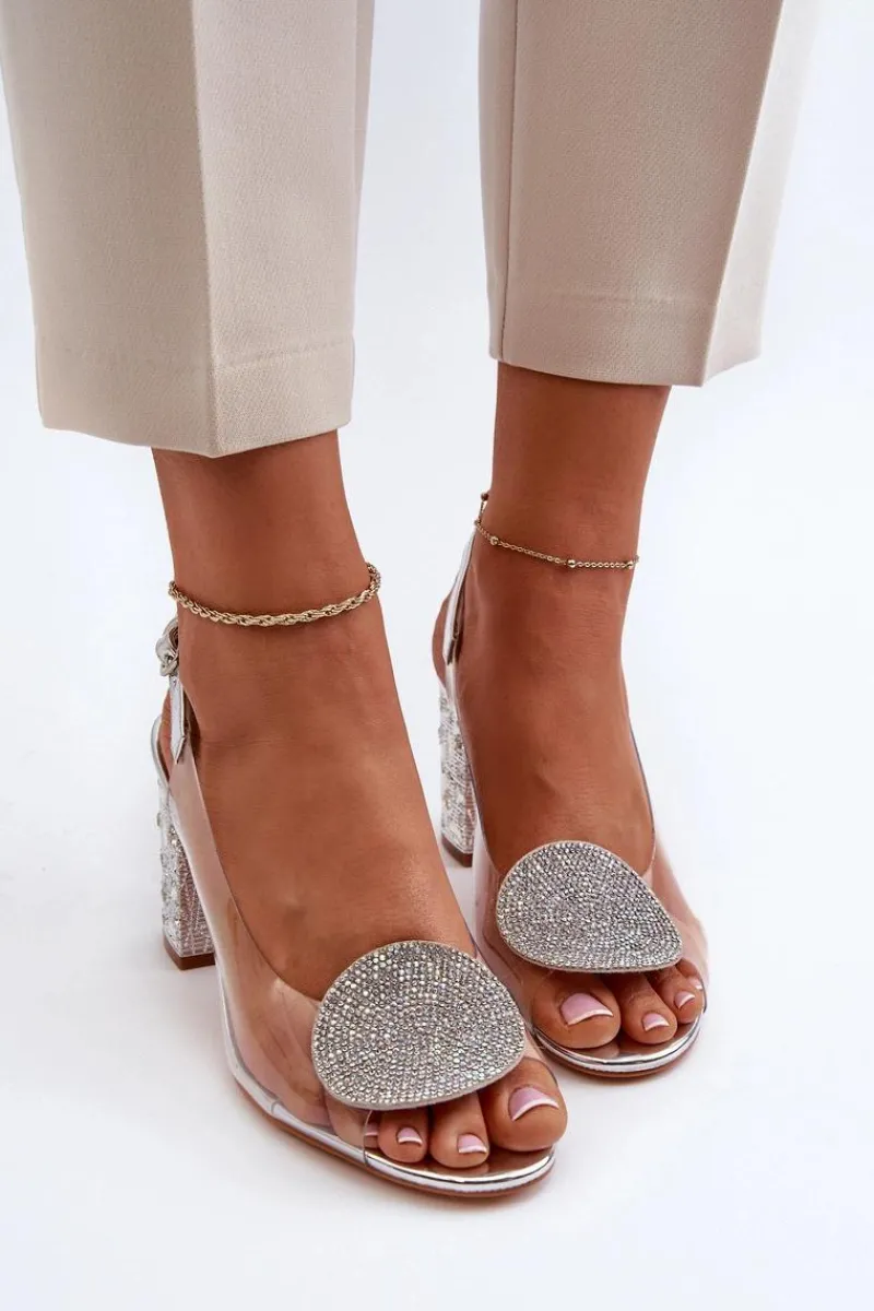 Sandały Na Obcasie>Damskie buty S.Barski Sandały Transparentne Na Słupku Srebrne D&A MR38-812