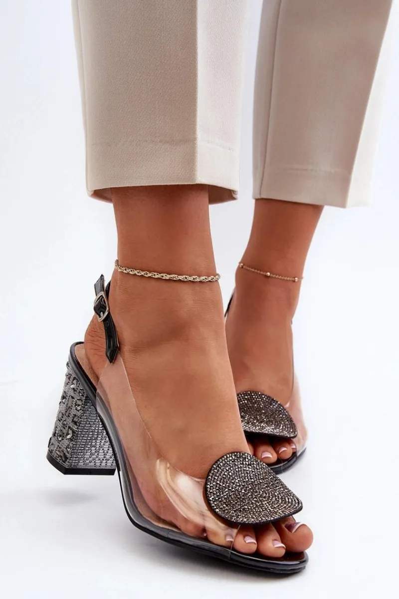 Sandały Na Obcasie>Damskie buty S.Barski Sandały Transparentne Na Słupku Czarne D&A MR38-812