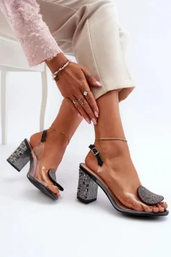 Sandały Na Obcasie>Damskie buty S.Barski Sandały Transparentne Na Słupku Czarne D&A MR38-812