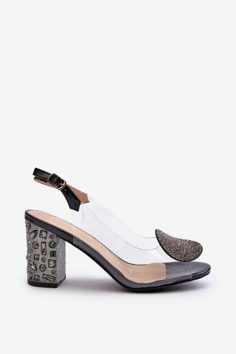 Sandały Na Obcasie>Damskie buty S.Barski Sandały Transparentne Na Słupku Czarne D&A MR38-812