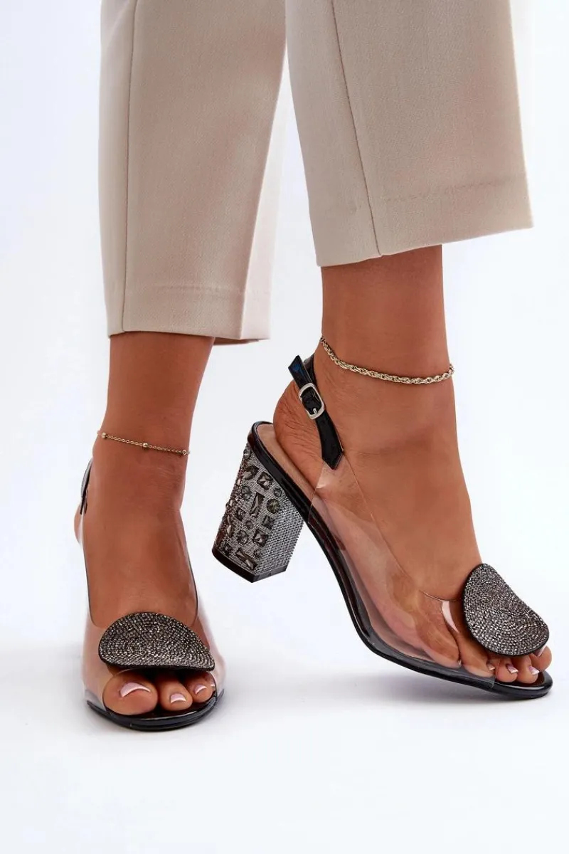 Sandały Na Obcasie>Damskie buty S.Barski Sandały Transparentne Na Słupku Czarne D&A MR38-812