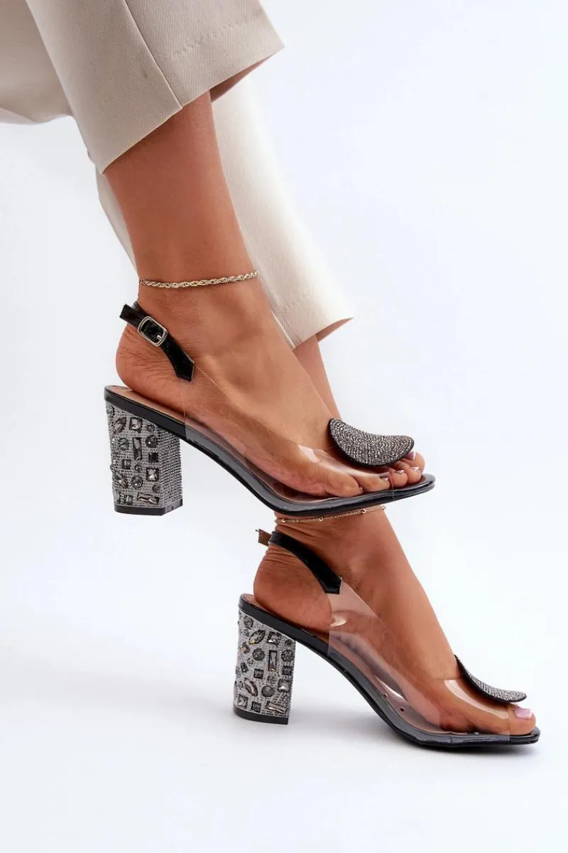 Sandały Na Obcasie>Damskie buty S.Barski Sandały Transparentne Na Słupku Czarne D&A MR38-812