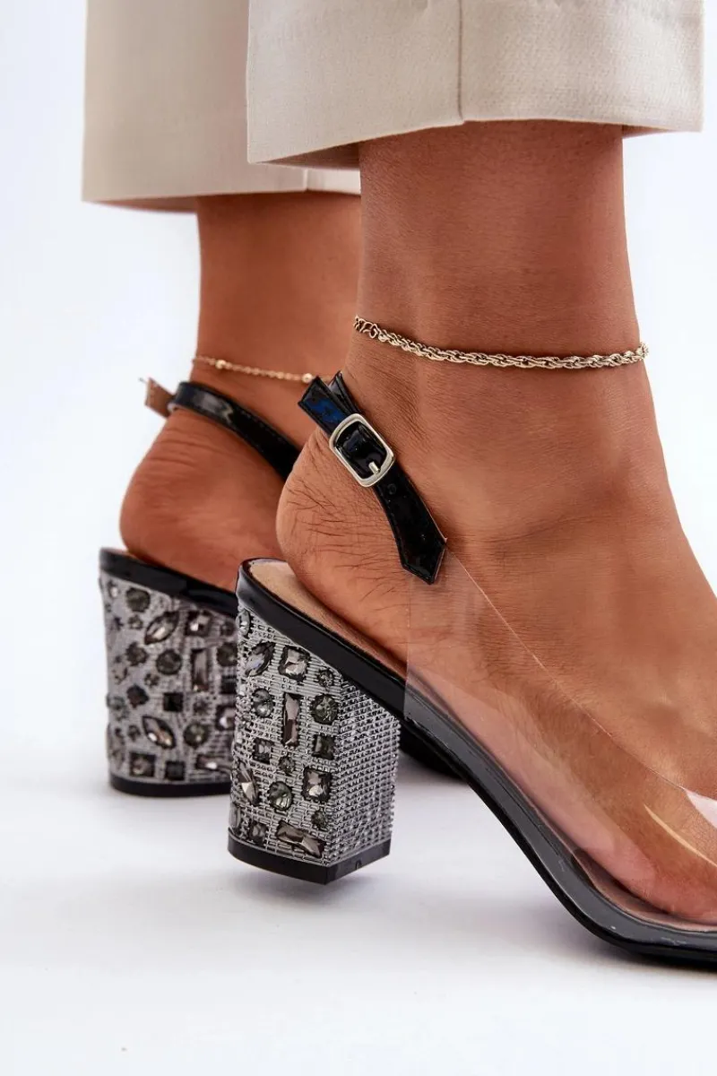 Sandały Na Obcasie>Damskie buty S.Barski Sandały Transparentne Na Słupku Czarne D&A MR38-812