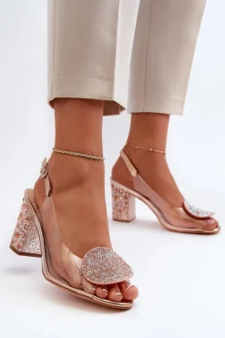 Sandały Na Obcasie>Damskie buty S.Barski Sandały Transparentne Na Słupku Różowe Złoto D&A MR38-812