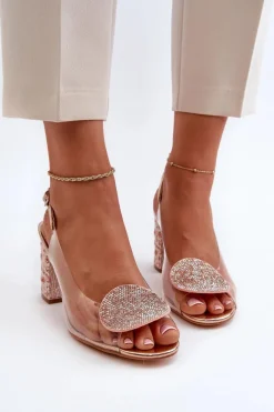 Sandały Na Obcasie>Damskie buty S.Barski Sandały Transparentne Na Słupku Różowe Złoto D&A MR38-812