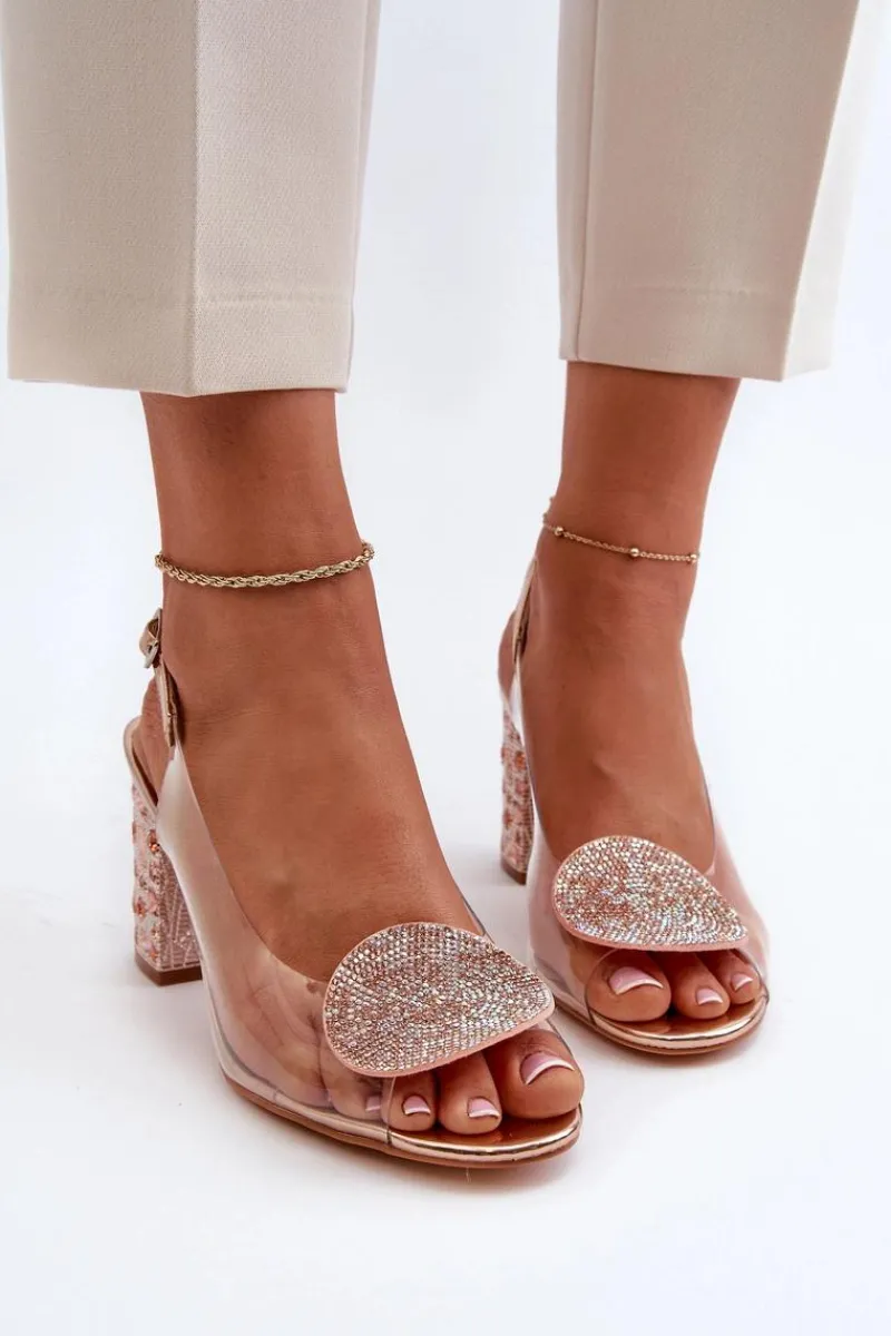 Sandały Na Obcasie>Damskie buty S.Barski Sandały Transparentne Na Słupku Różowe Złoto D&A MR38-812