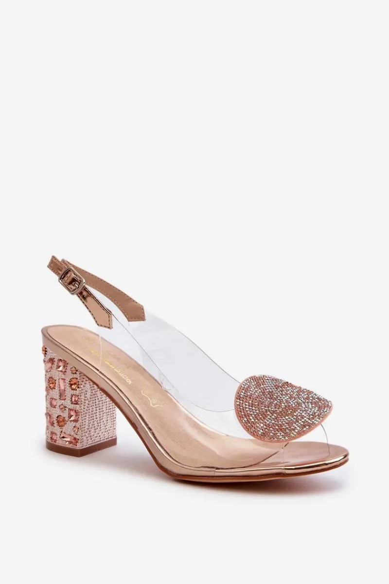 Sandały Na Obcasie>Damskie buty S.Barski Sandały Transparentne Na Słupku Różowe Złoto D&A MR38-812