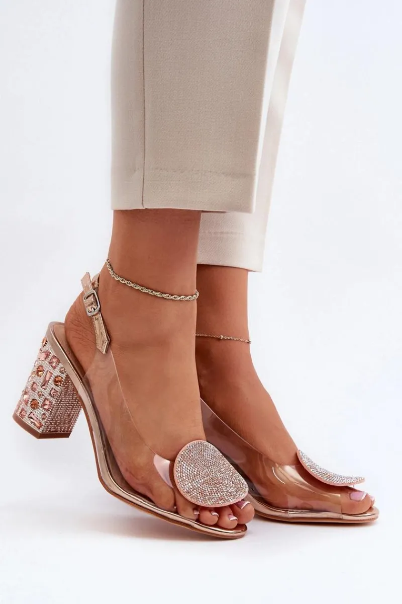 Sandały Na Obcasie>Damskie buty S.Barski Sandały Transparentne Na Słupku Różowe Złoto D&A MR38-812