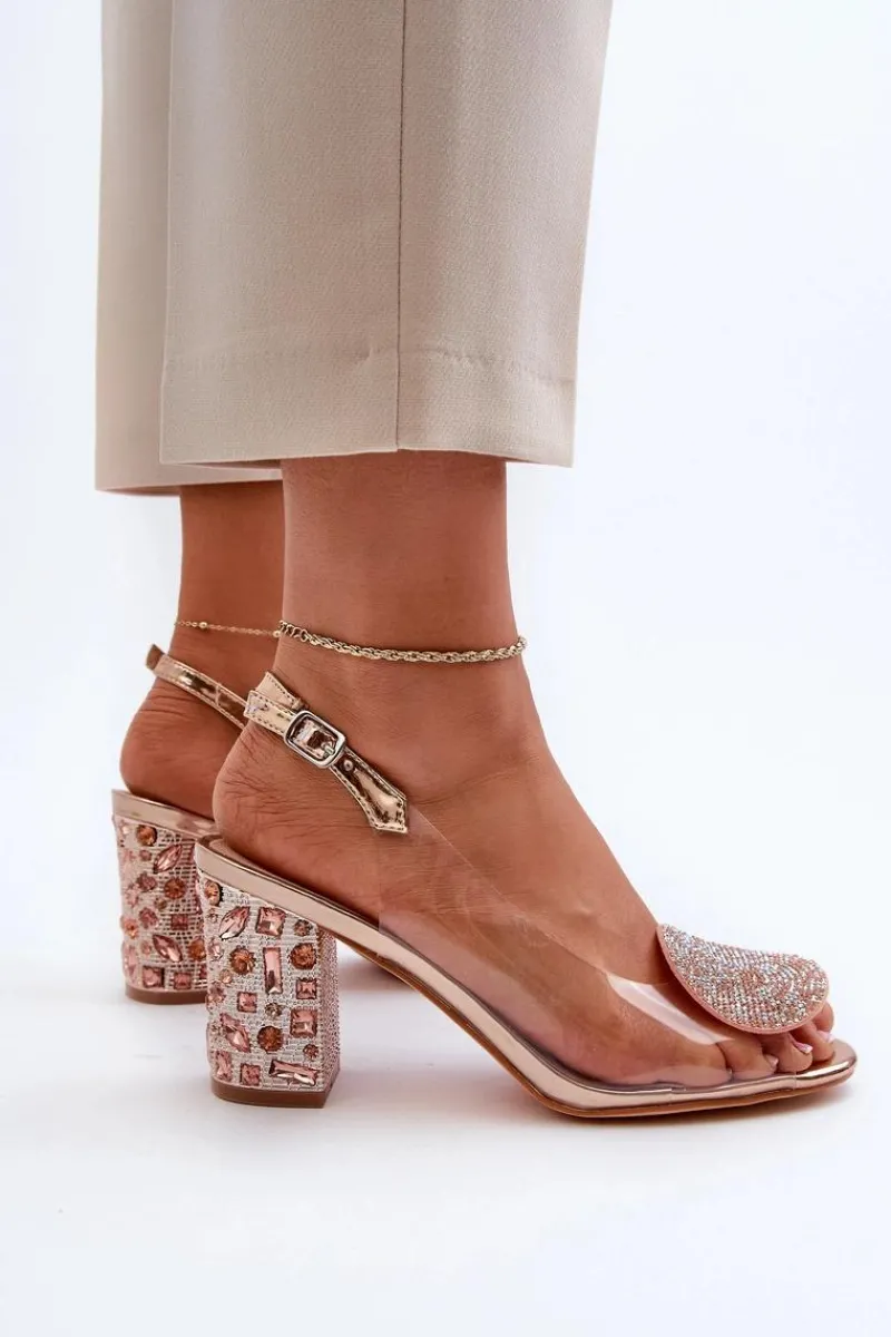 Sandały Na Obcasie>Damskie buty S.Barski Sandały Transparentne Na Słupku Różowe Złoto D&A MR38-812