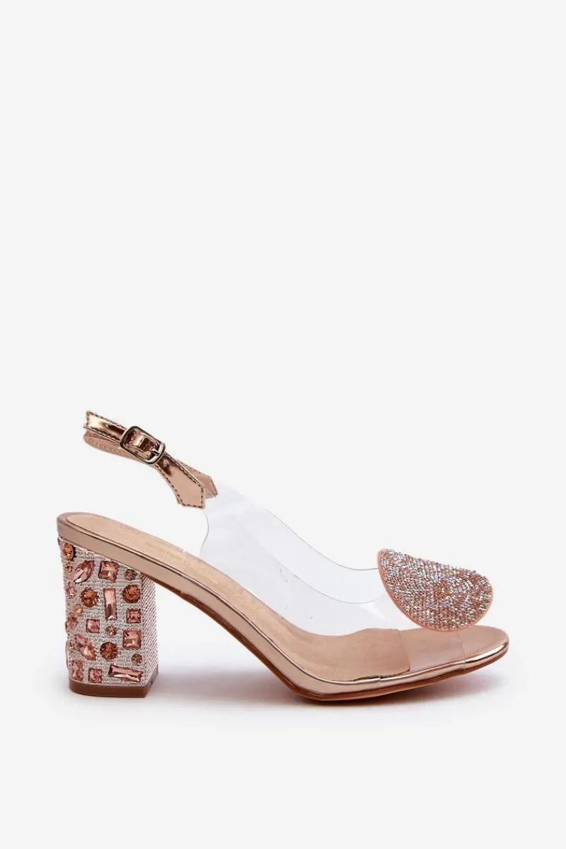 Sandały Na Obcasie>Damskie buty S.Barski Sandały Transparentne Na Słupku Różowe Złoto D&A MR38-812