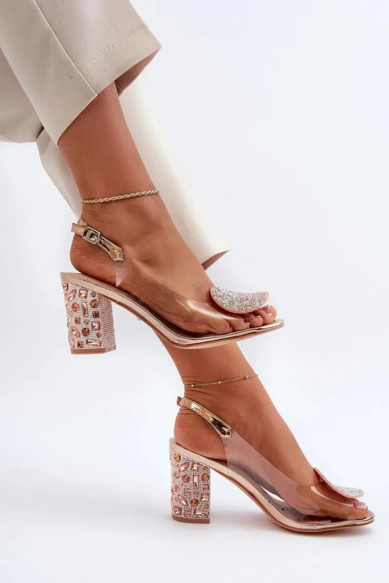 Sandały Na Obcasie>Damskie buty S.Barski Sandały Transparentne Na Słupku Różowe Złoto D&A MR38-812