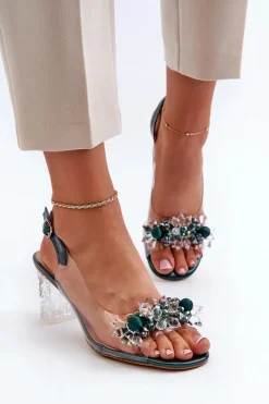 Online Sandały Transparentne Na Słupku Z Ozdobami Zielone D&A MR38-D1 Damskie Sandały Na Obcasie