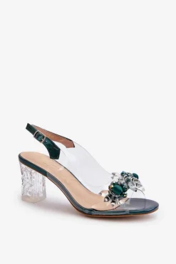 Online Sandały Transparentne Na Słupku Z Ozdobami Zielone D&A MR38-D1 Damskie Sandały Na Obcasie
