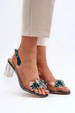 Online Sandały Transparentne Na Słupku Z Ozdobami Zielone D&A MR38-D1 Damskie Sandały Na Obcasie