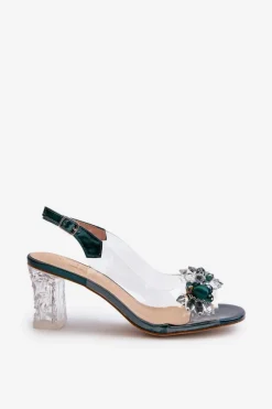 Online Sandały Transparentne Na Słupku Z Ozdobami Zielone D&A MR38-D1 Damskie Sandały Na Obcasie