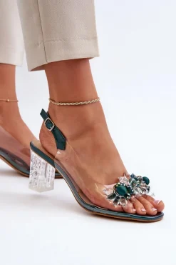 Online Sandały Transparentne Na Słupku Z Ozdobami Zielone D&A MR38-D1 Damskie Sandały Na Obcasie