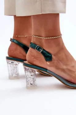 Online Sandały Transparentne Na Słupku Z Ozdobami Zielone D&A MR38-D1 Damskie Sandały Na Obcasie