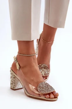 Sandały Na Obcasie>Damskie buty S.Barski Sandały Transparentne Na Słupku Złote D&A MR38-812