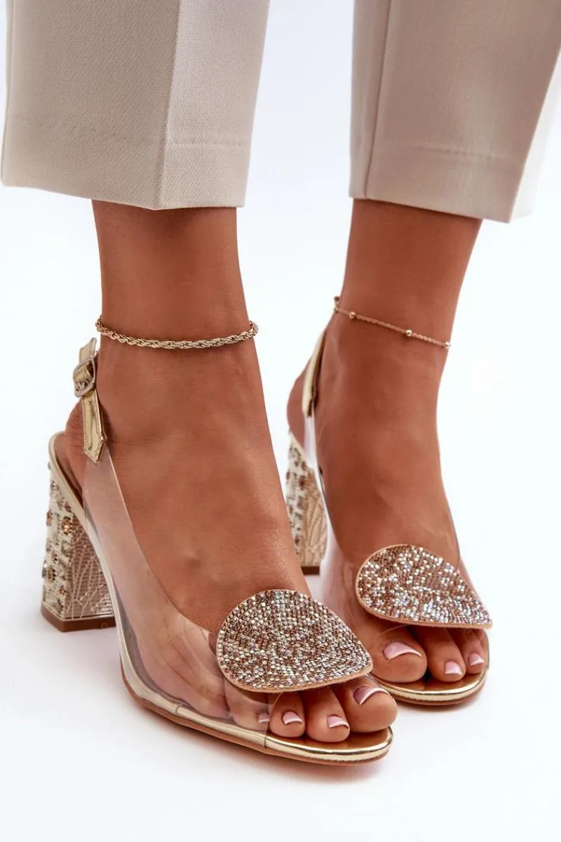 Sandały Na Obcasie>Damskie buty S.Barski Sandały Transparentne Na Słupku Złote D&A MR38-812