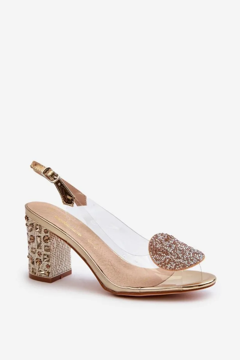 Sandały Na Obcasie>Damskie buty S.Barski Sandały Transparentne Na Słupku Złote D&A MR38-812