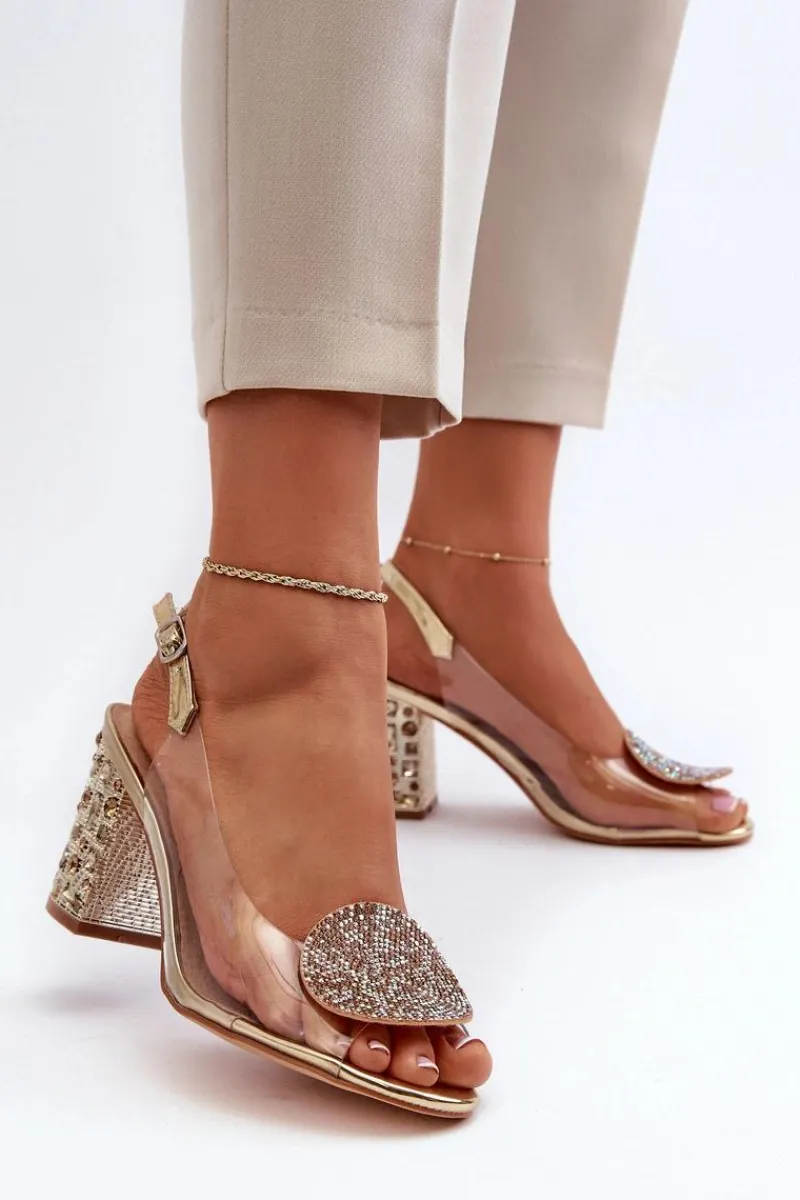 Sandały Na Obcasie>Damskie buty S.Barski Sandały Transparentne Na Słupku Złote D&A MR38-812