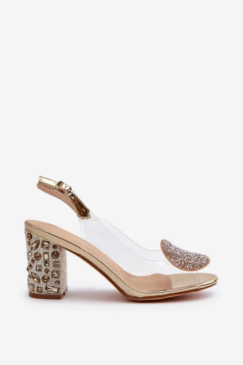 Sandały Na Obcasie>Damskie buty S.Barski Sandały Transparentne Na Słupku Złote D&A MR38-812