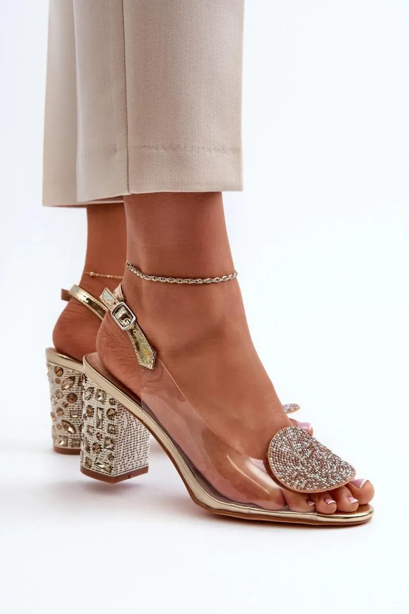 Sandały Na Obcasie>Damskie buty S.Barski Sandały Transparentne Na Słupku Złote D&A MR38-812